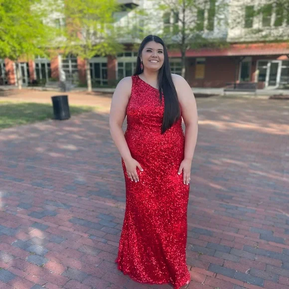 red evening dress size 20 Poly USA W1164 Plus Size Beaded Satin Gown main image 0